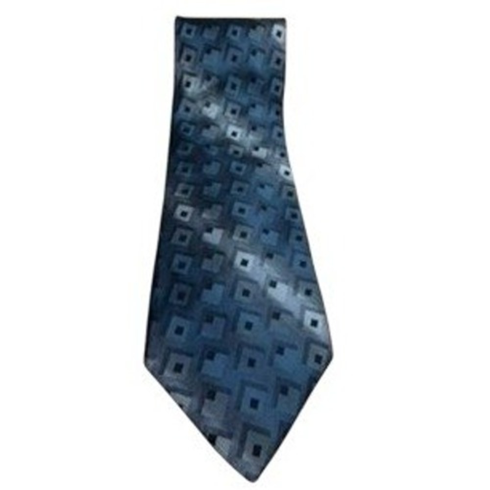 "Bugatti" Mens Geometric Silk Tie Blue Black‎ Silver Diamond Pattern Formal 59"L